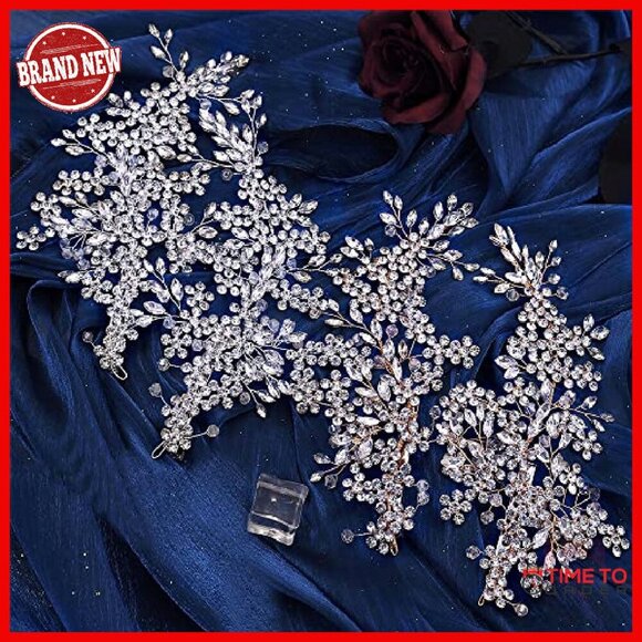 2 Pack Rhinestone Bridal Hair Clips Headband Wedding Party Accessories main image 6